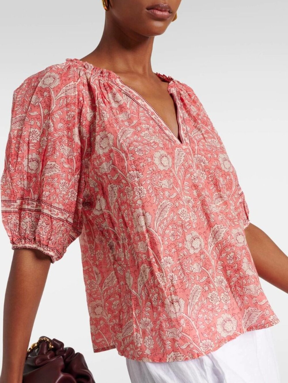 Velvet by Graham & Spencer Pink Floral Cotton Peasant Blouse